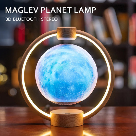 Maglev Moon Light Bluetooth Speaker 3D Stereo Levitating Lamp Magnetic Levitation LED Rotating Globe Lights Bedside Lights Home